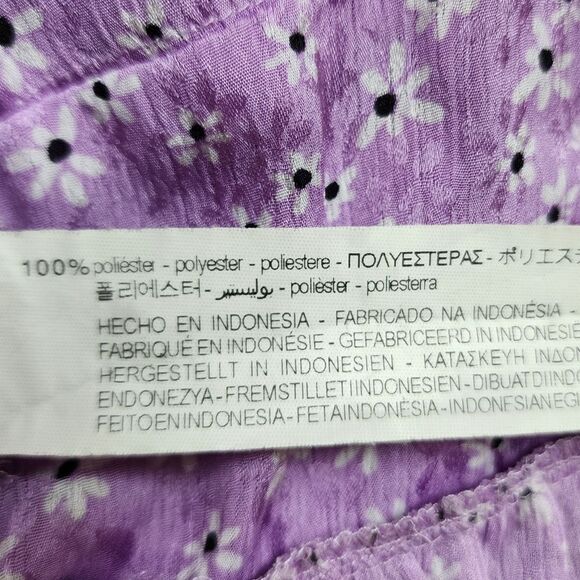 Zara Top Womens M Purple Floral Lace Up Puff Slv Smocked Babydoll Fairycore Y2K - Picture 9 of 9